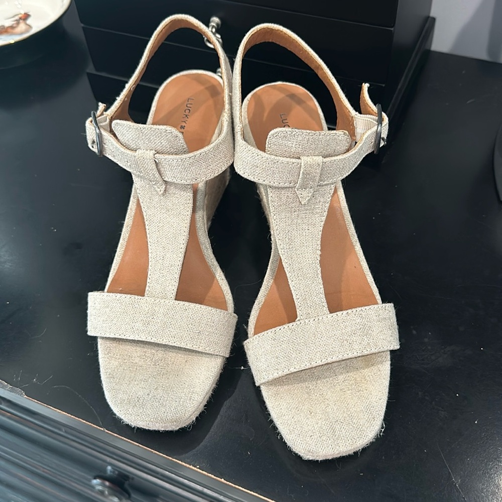 Lucky Brand open toe wedges , natural color